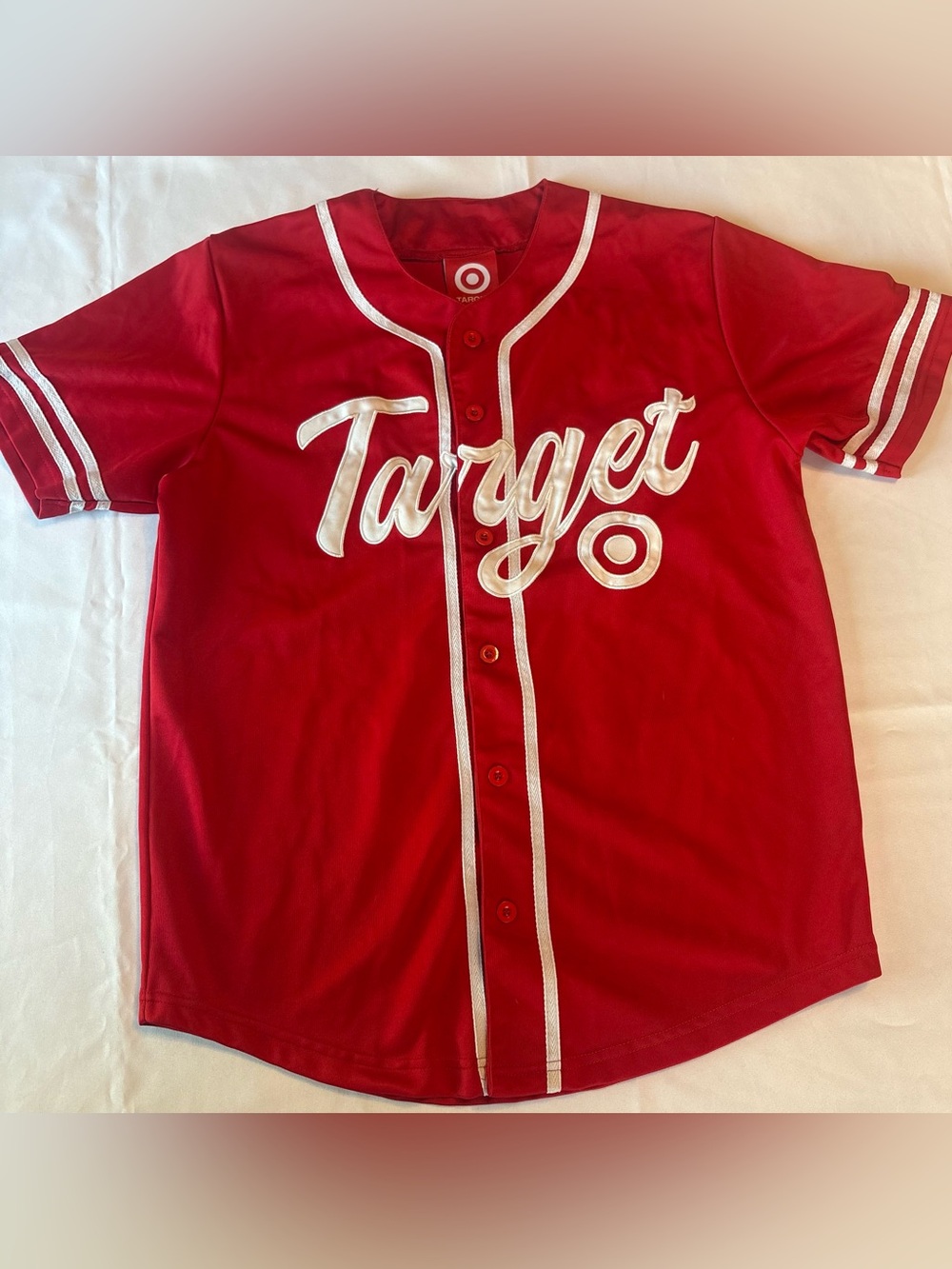 Target Bullseye Red White Baseball Jersey Button Front Size Large